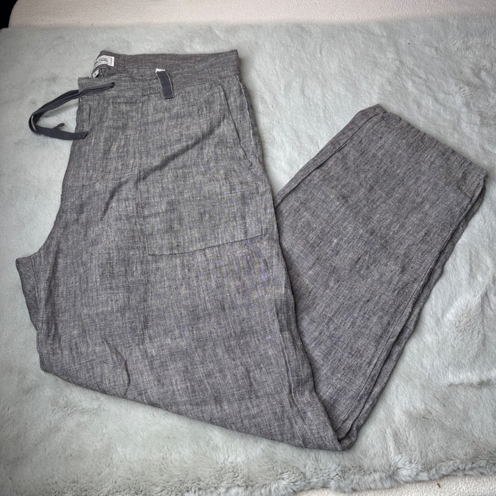 Madda Fella Pants Mens Large Linen Coastal Key West Gray Tie Waist Pockets